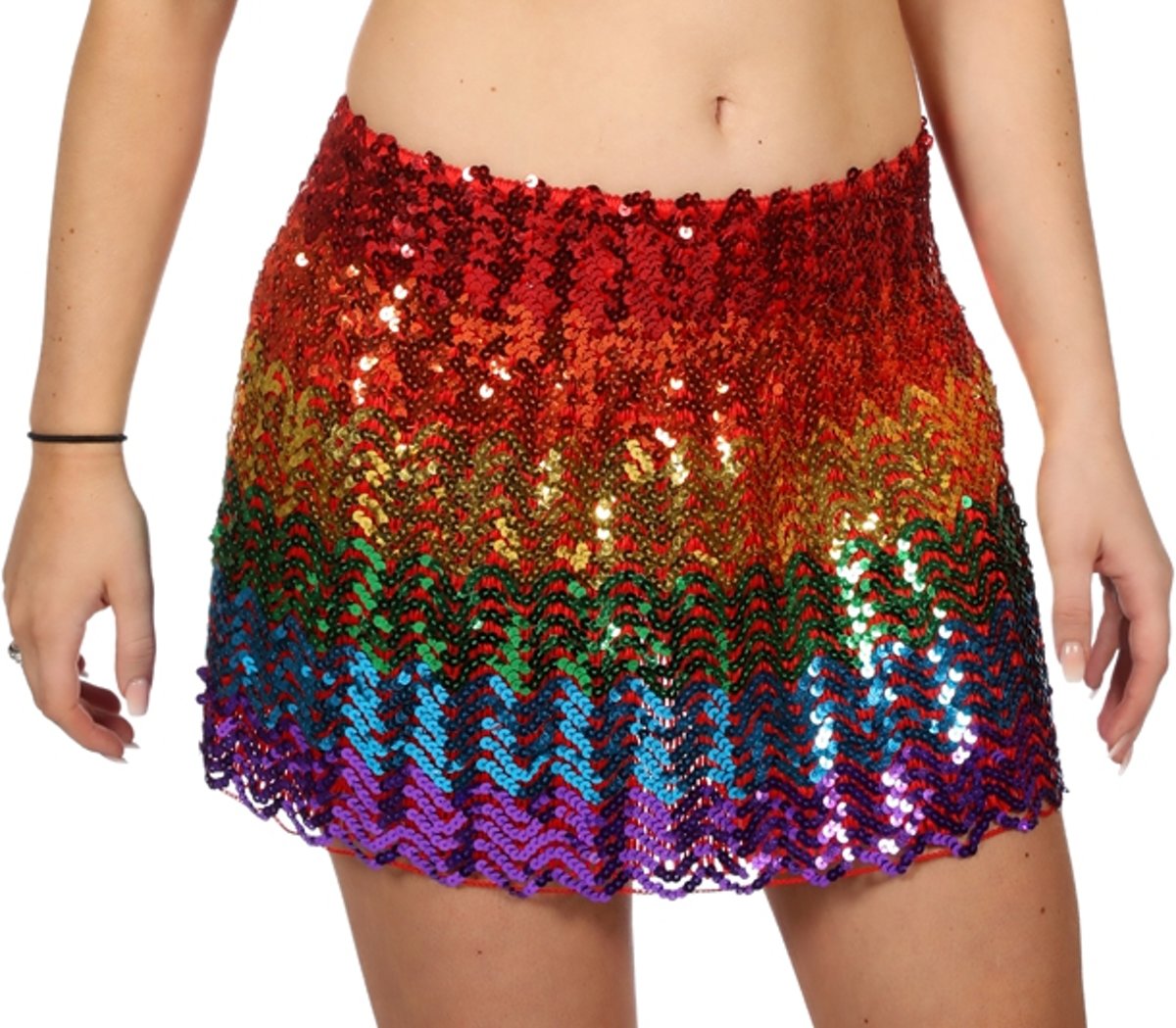 Glitter & Glamour Kostuum | Rok Pailletten Regenboog Discorama Vrouw | Small | Carnaval kostuum | Verkleedkleding